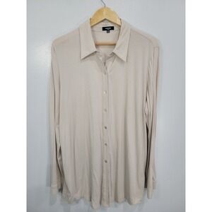 Premise Woman Beige Supima Cotton Blend Button Down Shirt 2X Roll Tab Sleeves